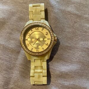 Fossil Gold Dial with Cream Band Watch